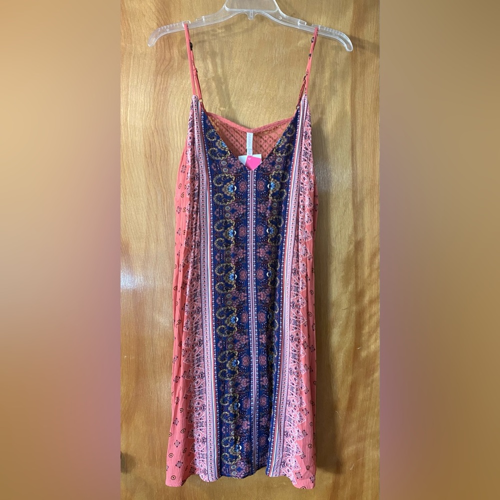Xhilaration Dress Colorful Boho Spiced Orange Paisley V Neck Women Size Large